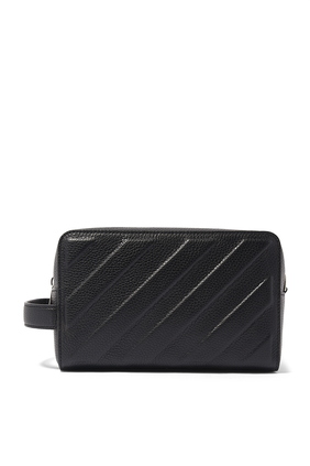 Diagonal Grained Leather Pouch
